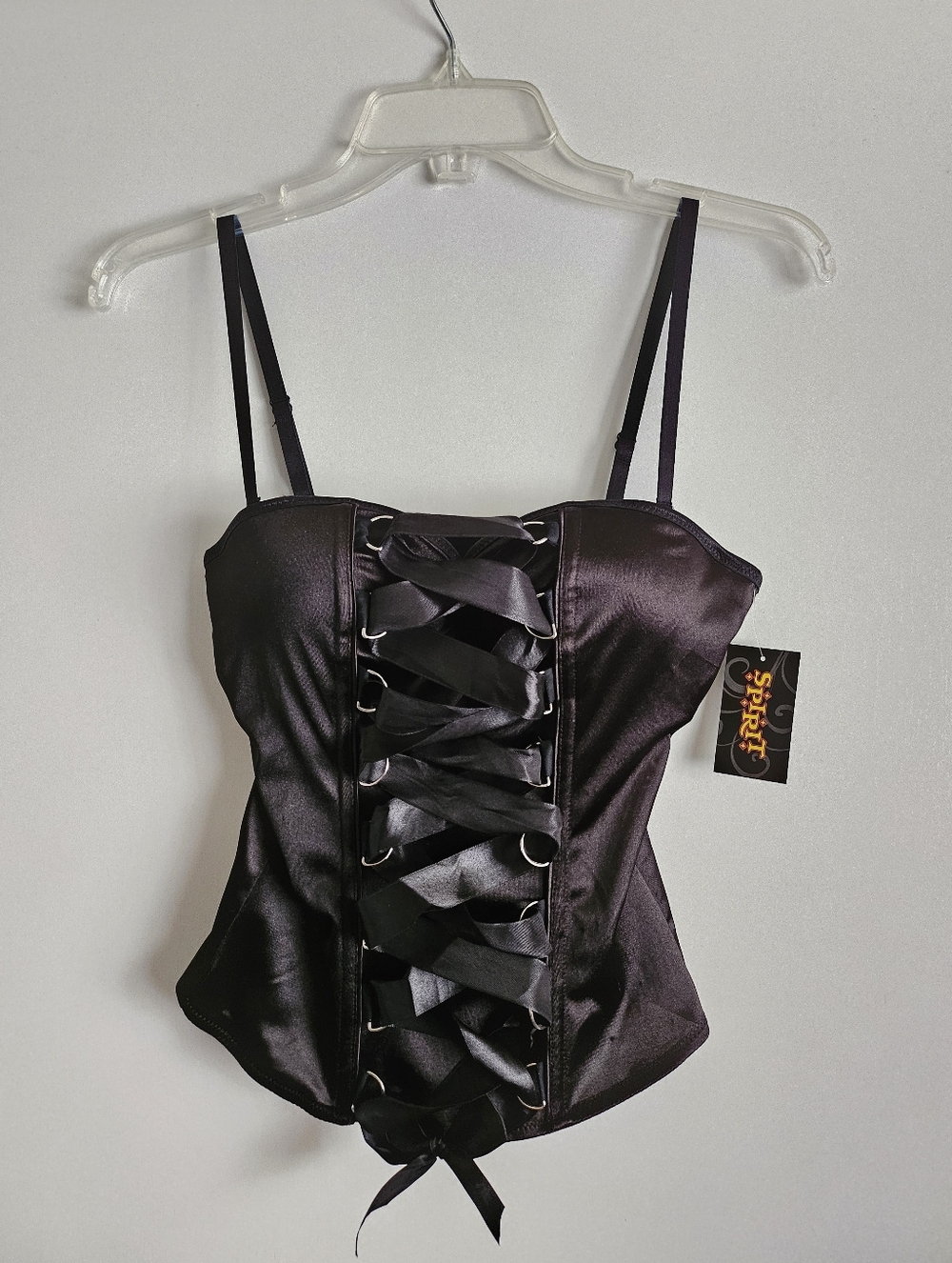 NWT Spirit Halloween Black Laced up Corset Ribbon Detail Womens Size Medium Goth